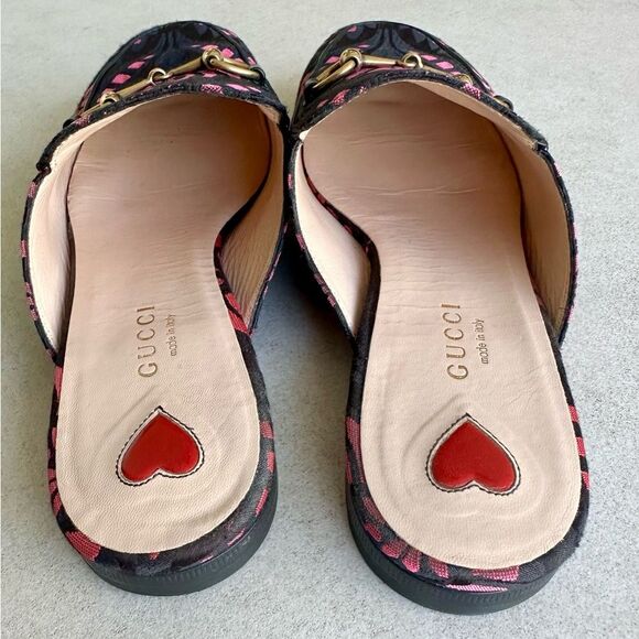 Gucci Princetown Flat Mules Black&Pink Printed Fabric Size 37 - Picture 6 of 11